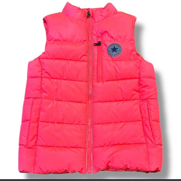 Converse Other - Converse Girls' Bright Pink Quilted Puffer Vest Size 6 Full Zipper w/ Pockets